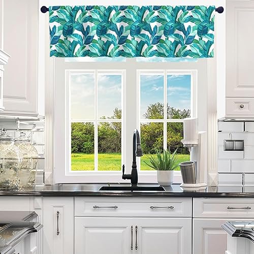 Miniatura 2 de jejeloiu Cenefas de cortinas tropicales de cocina, cenefas de cortinas de cocina con hojas de palmera de verano, cenefas de cortina con ramas