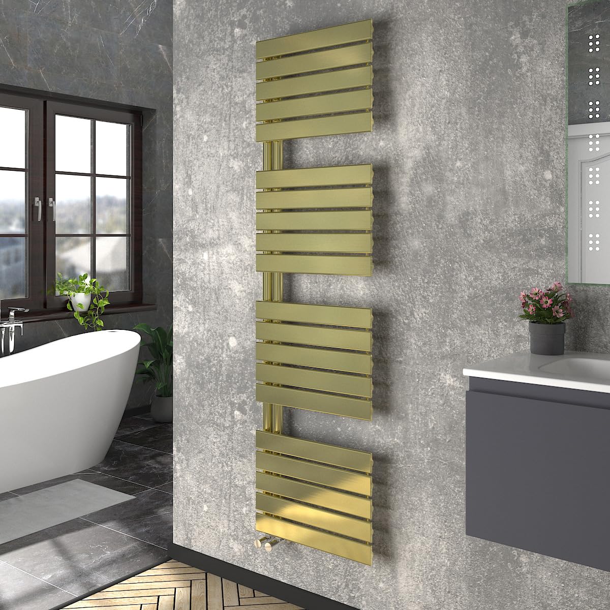 Warmehaus Brushed Brass Designer Heated Towel Rail Bathroom Ladder Radiator Warmer Central Heating Rads Flat Panel 1800X500mm