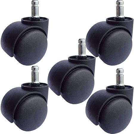 Slipstick CB680 2 Inch Floor Protecting Rubber Office Chair Caster Wheels Set Of 5 - Standard Stem, Black/Gray