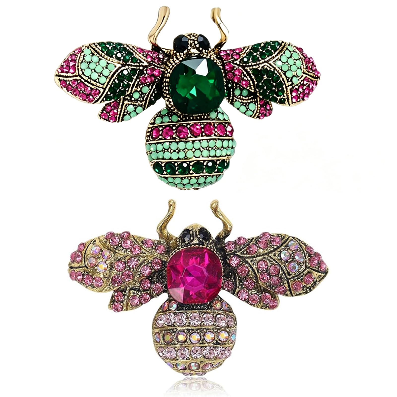 fianoeir Saree Pins for Women Latest, Bee Brooch Pin Set with Pink and Green Rhinestones, Elegant Saree Accessories for Formal Events and Daily Fashion, Vintage Crystal Bee Brooches for Gift Giving-picture-40