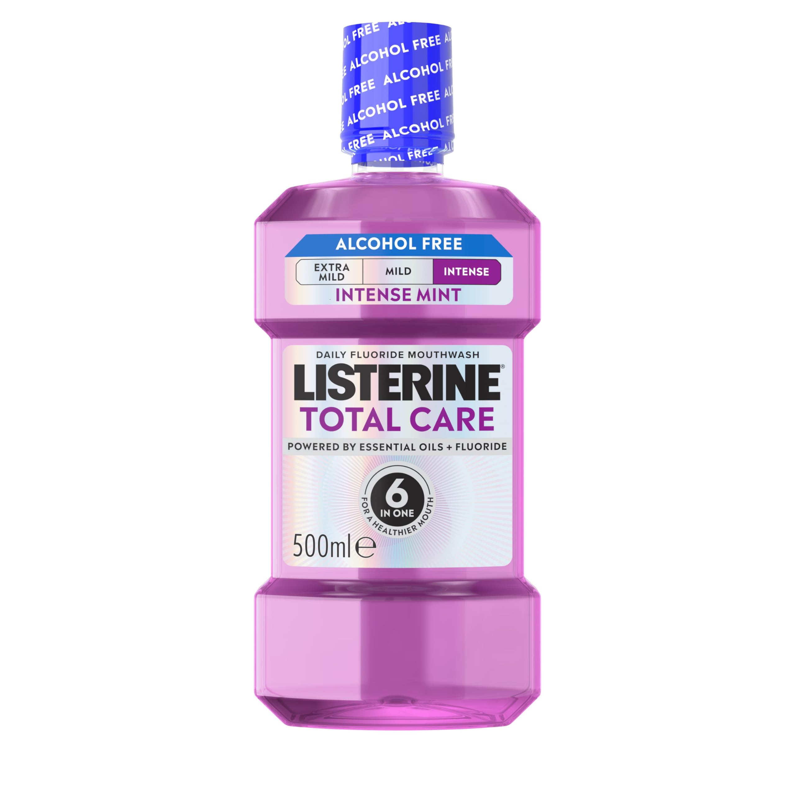 Listerine Total Care Intense Taste Alcohol Free Antibacterial Mouthwash (500ml), Fresh Mint Blast Flavour with 6-in-1 Benefits
