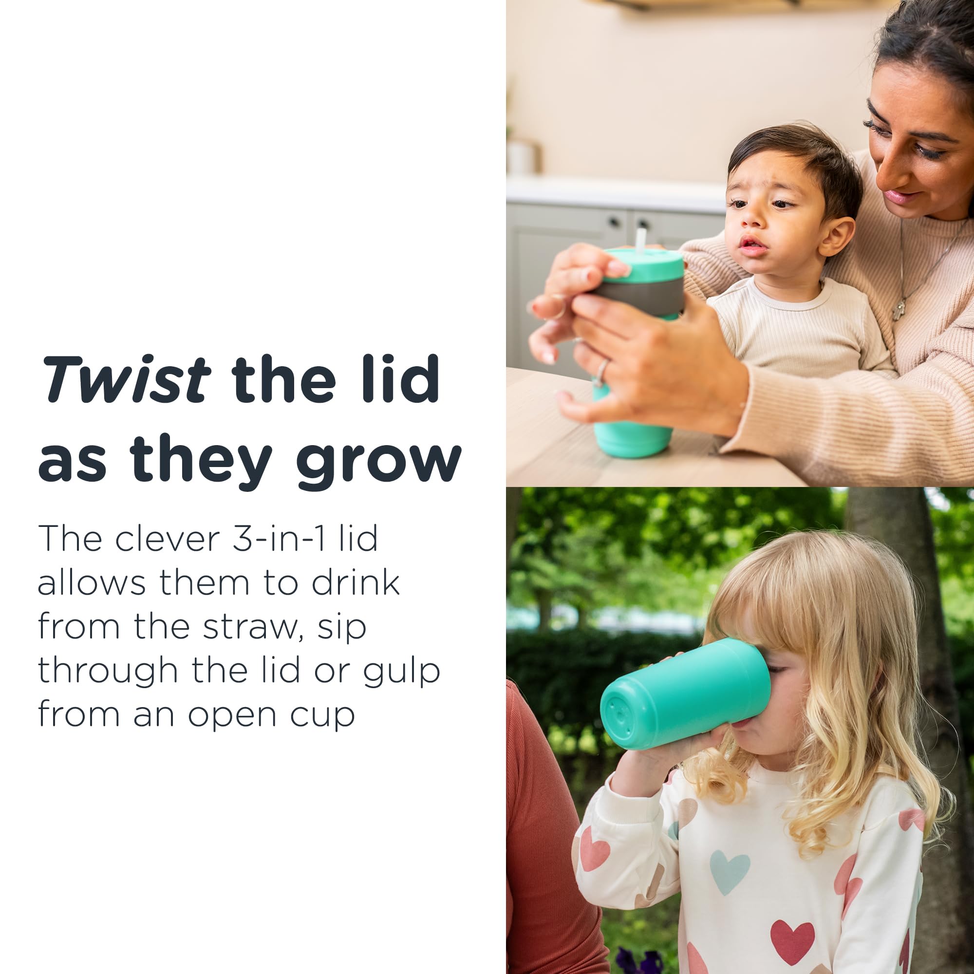 Tommee Tippee 3-in-1 Cup, Insulated Convertible Cup, 18 Months+, 300ml, Teal, Toddler Trainer Tumbler, Leak-Proof Straw - Image 4