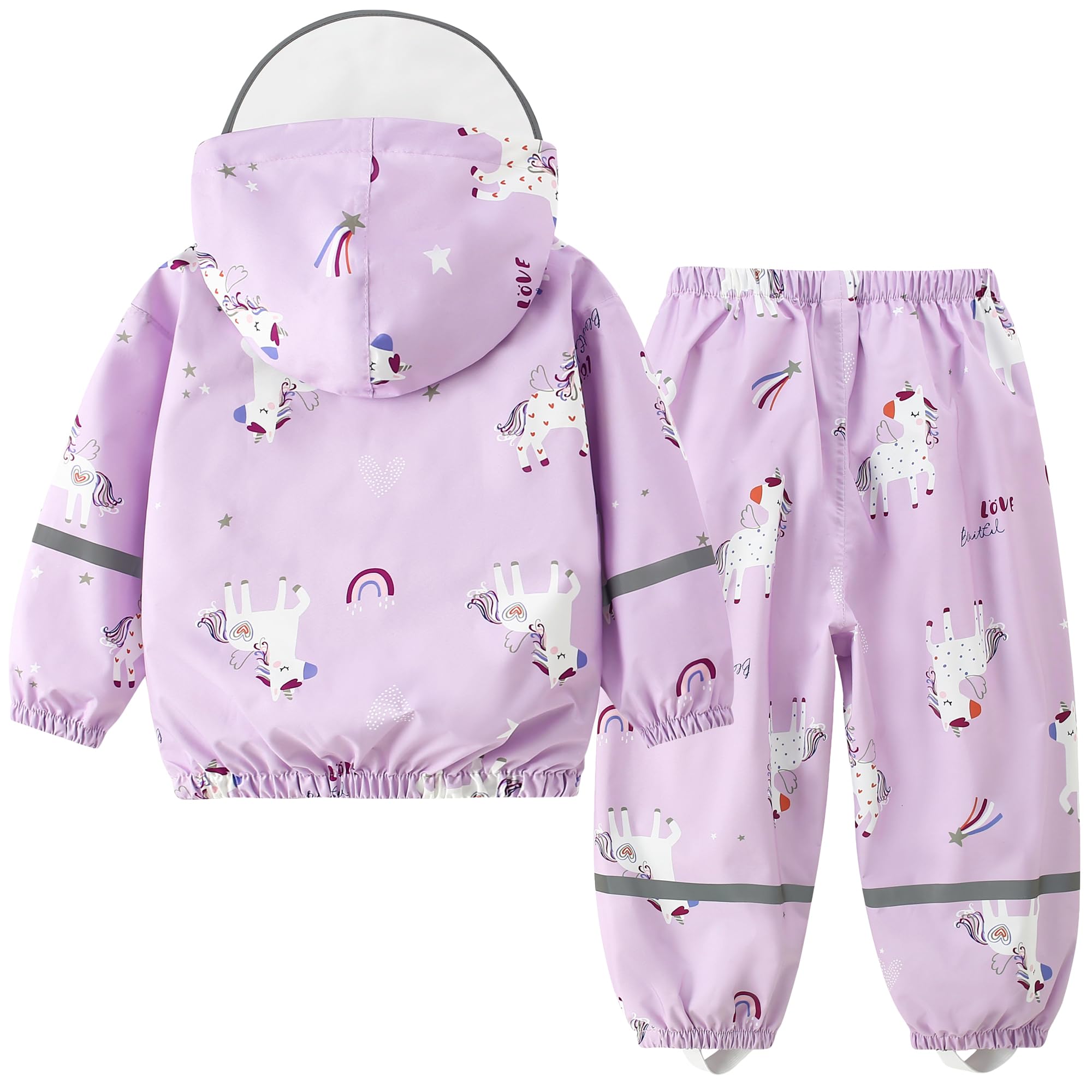 Impermeable Chubasquero Niñas - Abrigos Impermeables & Pantalones Conjunto de 2 Piezas, Niñas Chaqueta de Lluvia con Capucha Pantalones Impermeables Reutilizable Traje Impermeable para 1-7 Años