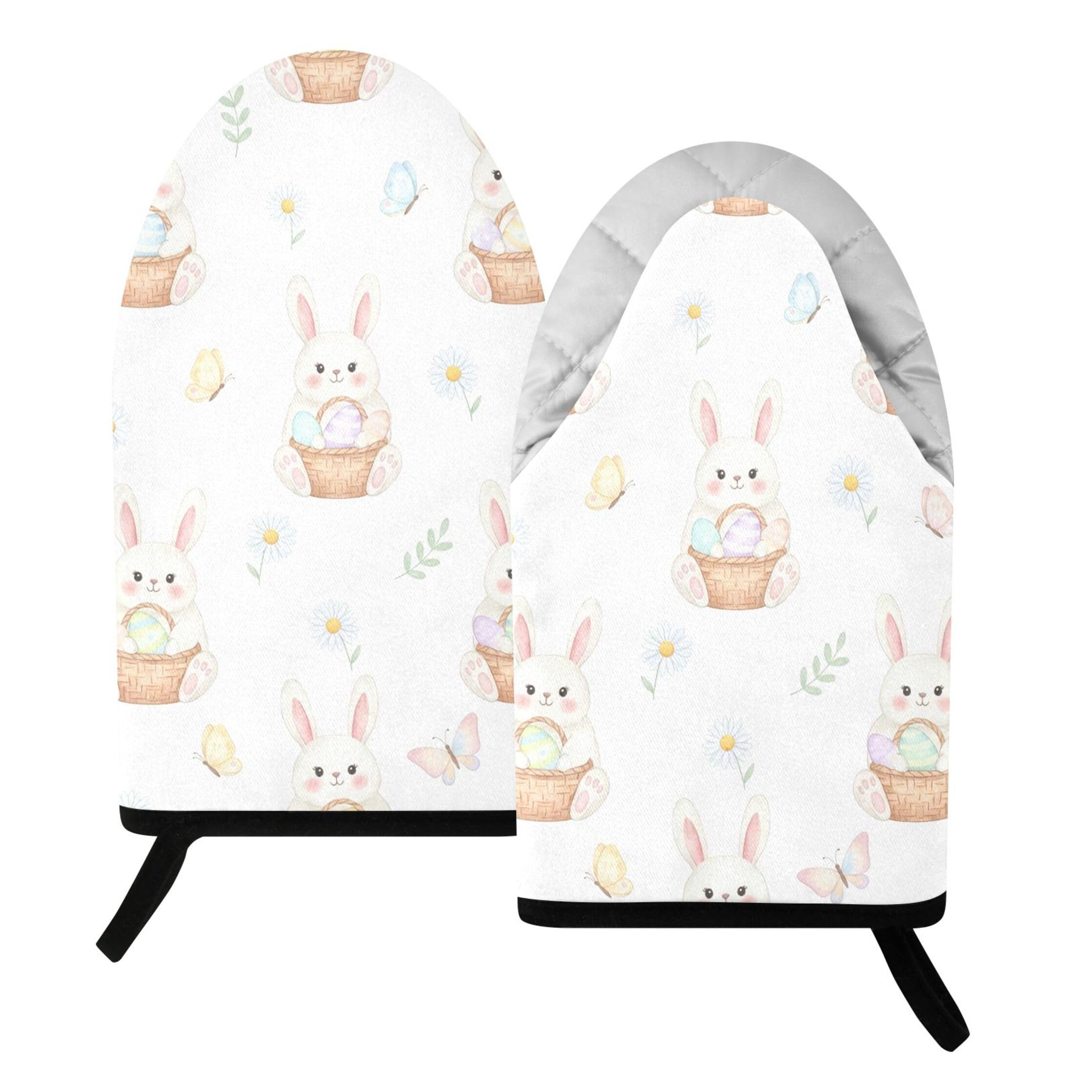 Kutsu Bunny Oven Mitts for Kitchen, Heat Resistant Cotton Oven Gloves for BBQ Baking Cooking, Breathable Kitchen Essentials, 2 pcs