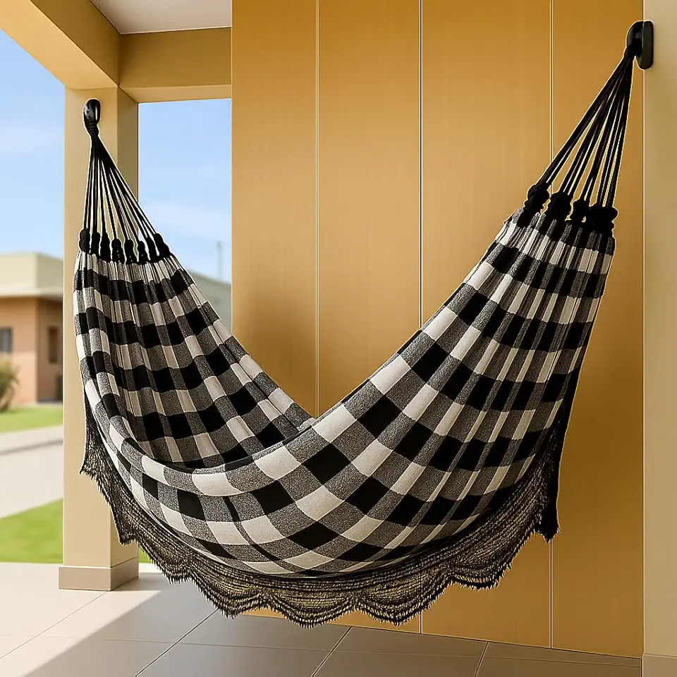 Rede de Dormir Casal Jaguaruana, 4,50m, 100% Algodão, Suporta 180kg (Preto E Branco)