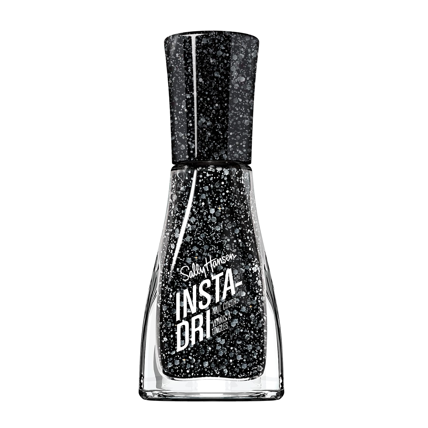 Sally Hansen Insta-Dri Nail Polish | Quick Dry, Long Lasting, Streak-Free Shine | Opaque, Glittery | 565 Powerslide | Black with White Glitter Nail Color