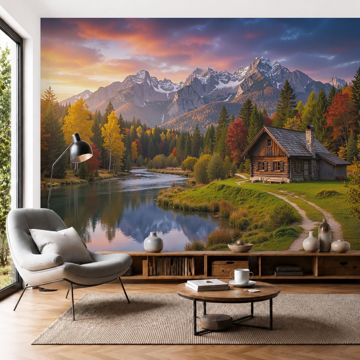 Papier peint panoramique soie de 350x256 cm pour mur de salon