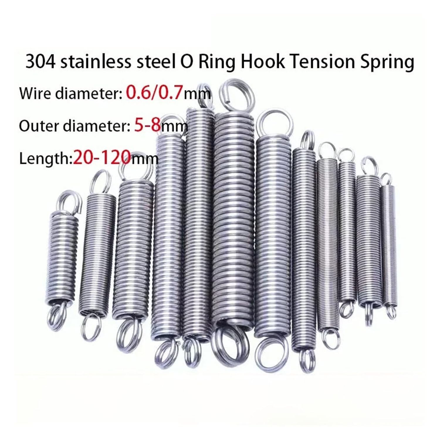 10/5Pcs Wire Diameter:0.6/0.7mm, 304 Stainless Steel O-Ring Hook Spiral Extension Spring,Outer Diameter: 5-8mm, Length: 20-120mm(60mm (10Pcs),6MM_0.7MM)