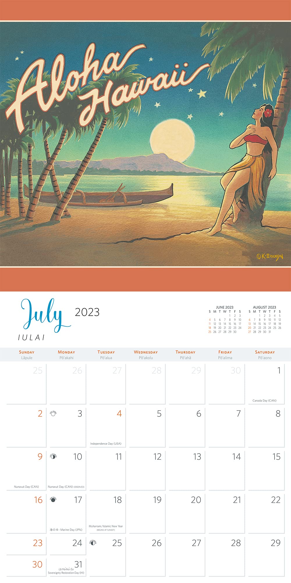 Aloha Hawaii - 2024 Deluxe Wall Calendar - Vintage Art of Kerne