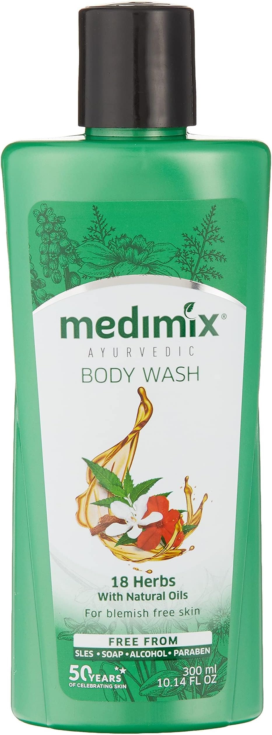 Herbal Bodywash with 18 Herbs Natural Oil - For Blemish Free Skin - Free from SLES, Alcohol, Paraben & Soap - Provides Natural Nourishment - 300 ml