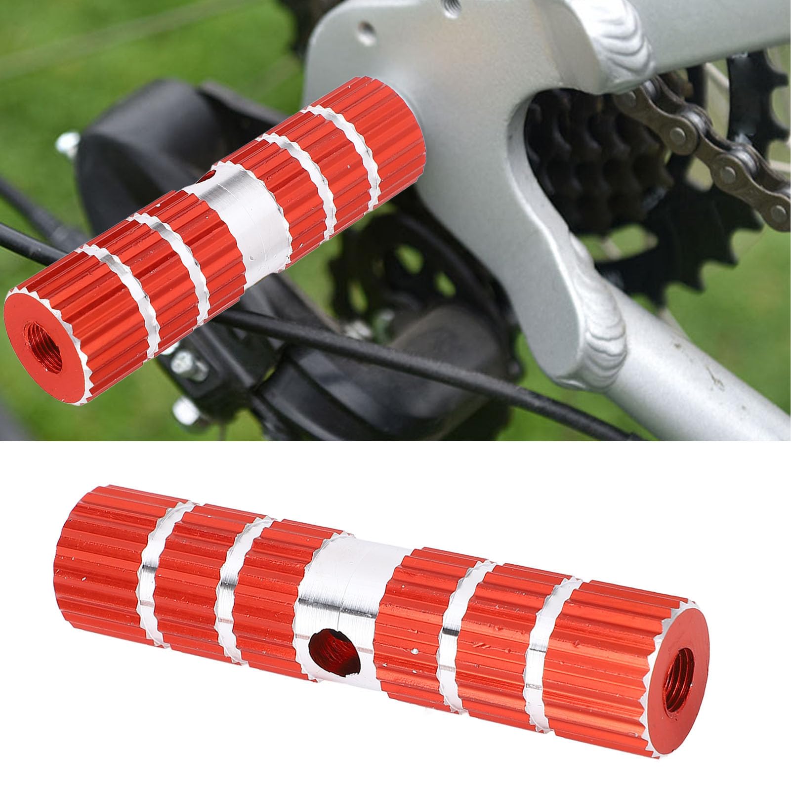 Solid 10cm Cycle Pegs, Aluminum Alloy Bike Foot Rest Pedals Axle Pegs with Non Slip Gold (Red)