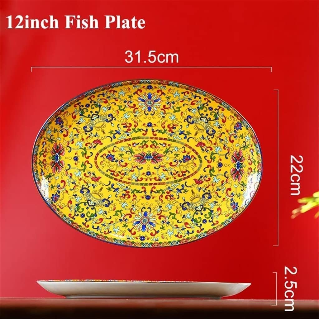 TOBILE Plato de pescado grande de cerámica Vintage de 12 pulgadas, utensilios de cocina for el hogar, platos de cena de porcelana, plato de cena ovalado, bandeja de vajilla