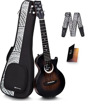 Enya Taimane Moon Signature Tenor Ukulele 26 Inch, All Solid Mahogany Professional Ukelele with Gig Bag and Strap, Black Acoustic Finish EUT Moon BK