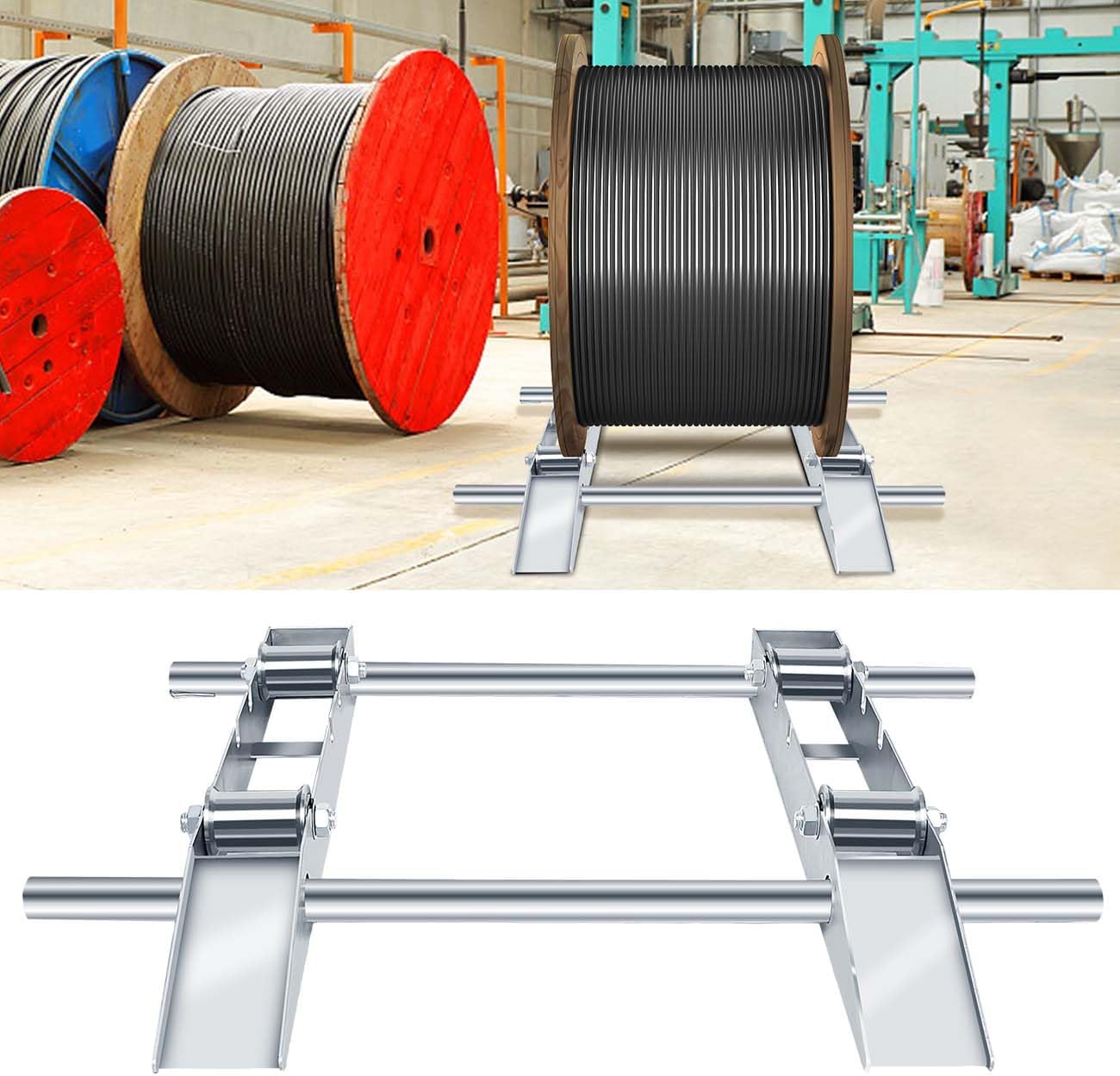 Hot-dip Galvanized Cable Drum Roller, Heavy Duty Reel Dispenser, Industrial Grade Cable Roller Stand Holder, Double Rail Drum Unwinder for Reels up to 39" Width, 2-Ton Capacity Steel Wire Dispenser