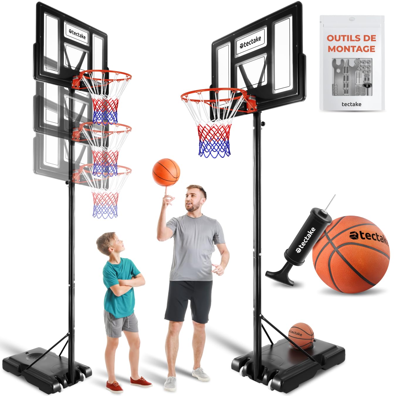 tectake® Panier de Basket Exterieur sur Pied pour Enfants & Adultes, Hauteur Réglable idéal pour Sport Enfants Jeu au Ballon de Basket