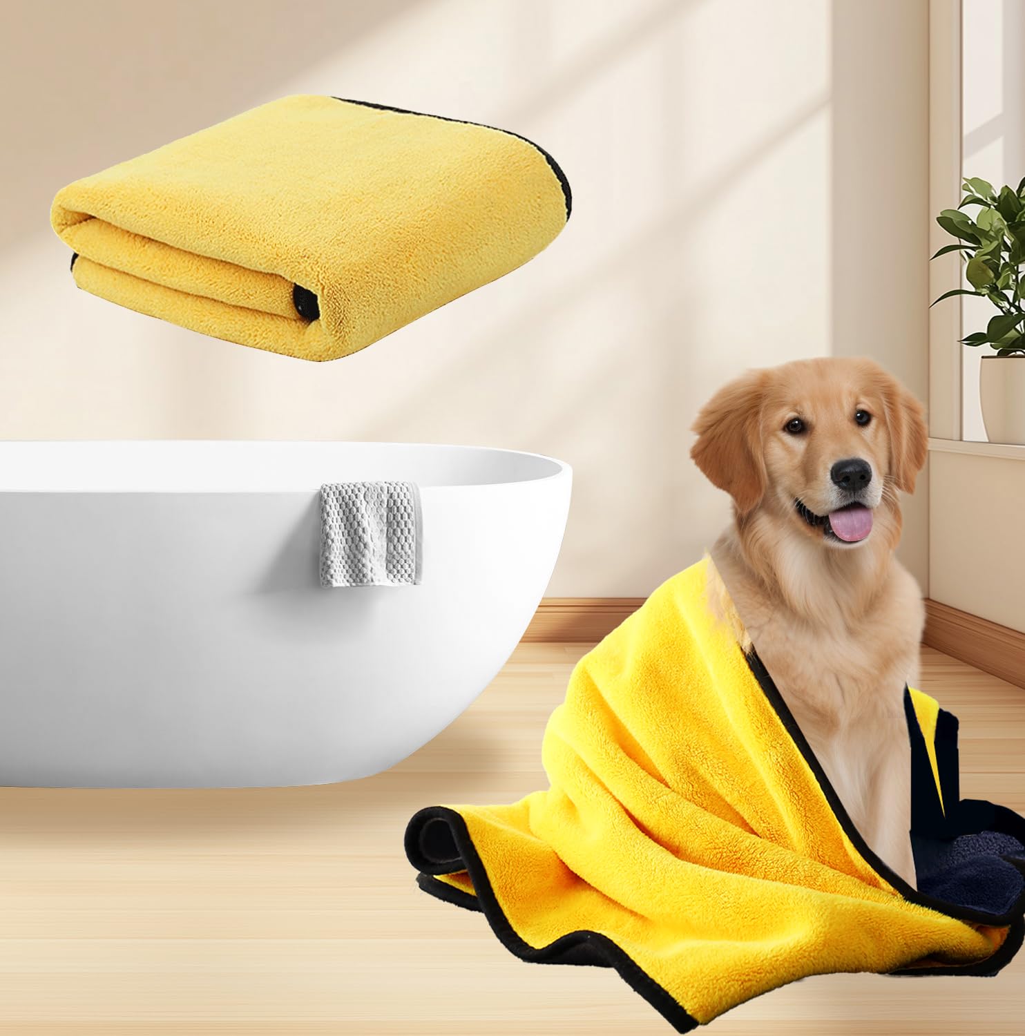 Dog Bath Towel - Super Absorbent Microfiber Dog Towel for Small Dogs and Cats Yellow Grey 15 8