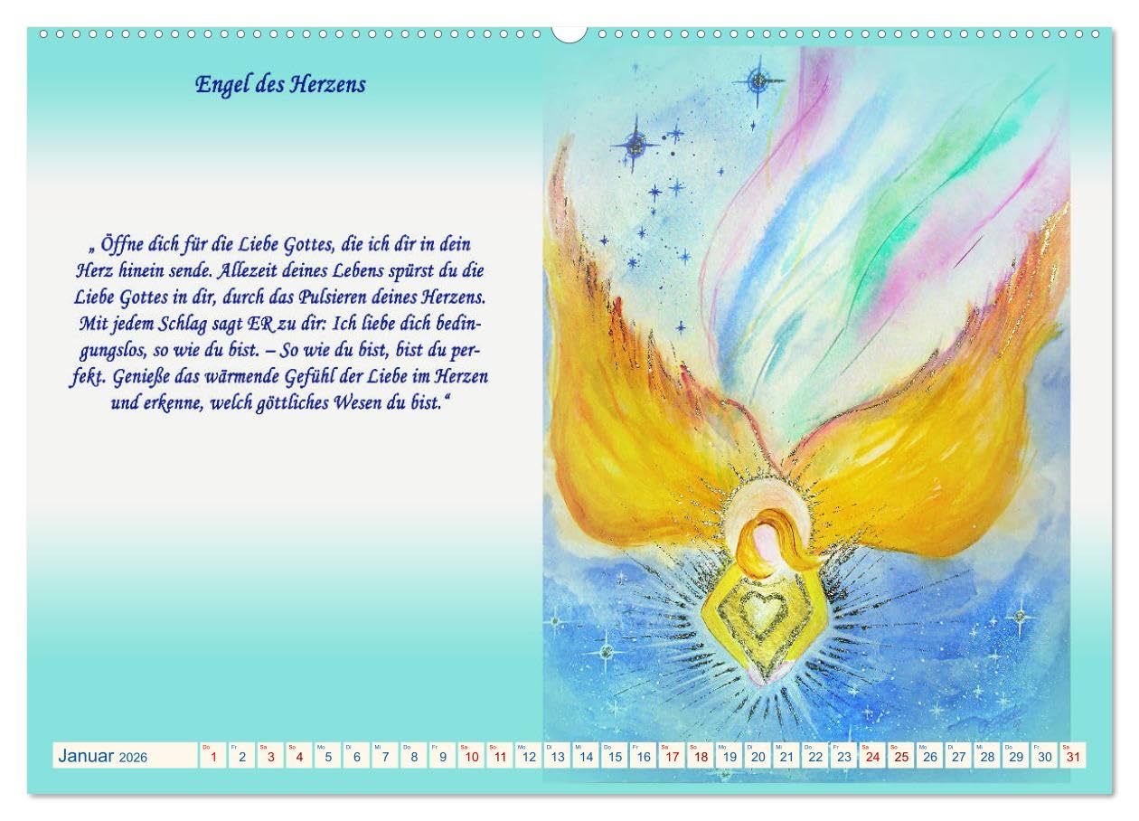 Engelbilder mit Botschaften für die Seele (hochwertiger Premium Wandkalender 2026 DIN A2 quer), Kunstdruck in Hochglanz: Engel mit ihren Botschaften Worte. Labsal für die Seele. (CALVENDO Kunst)