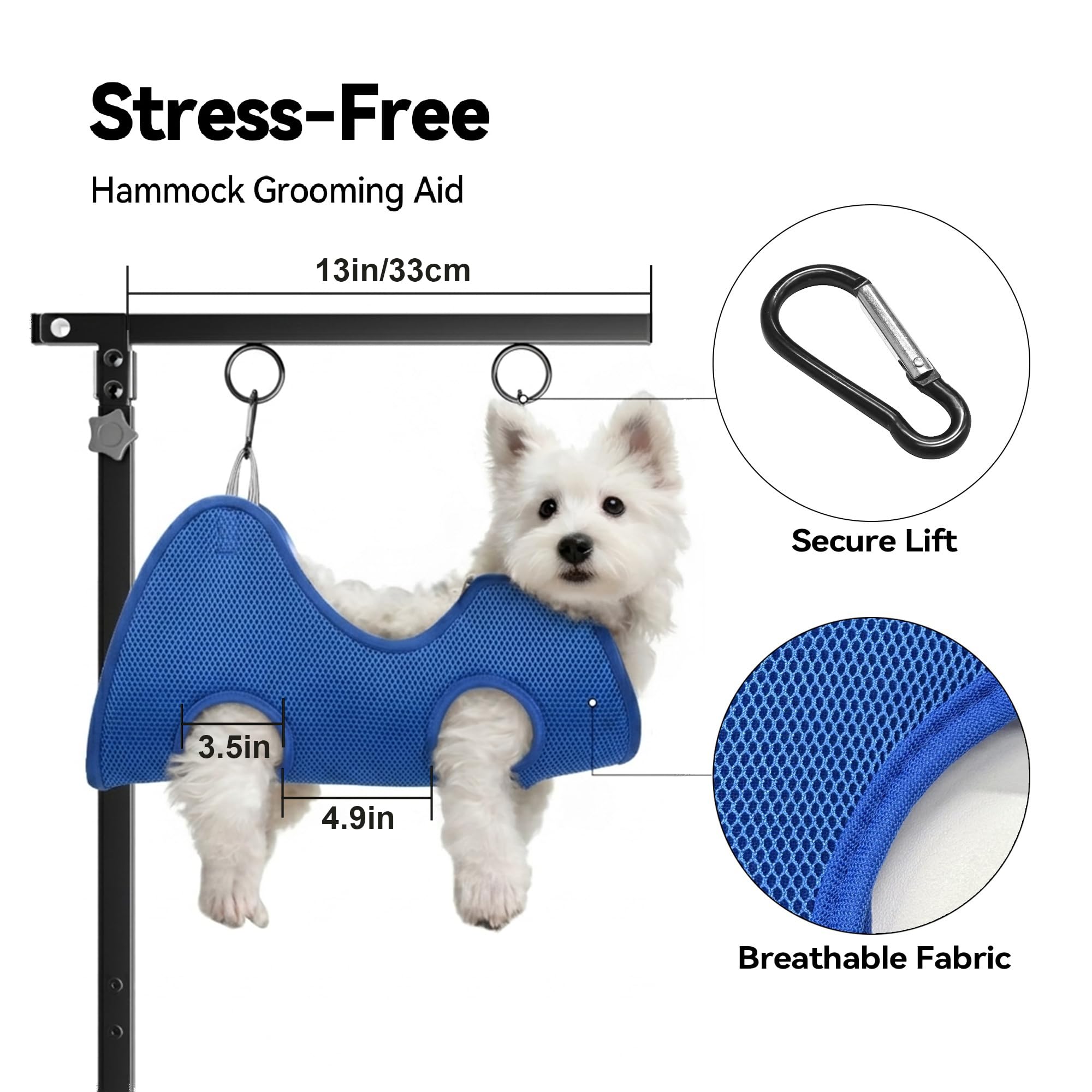 Bras de Toilettage Pliable pour Chien avec Pince – Hauteur Réglable 66–102 cm, Bras de Table avec Hamac et Attaches Anti-Assis, Système de Maintien pour Chiens Petits et Moyens