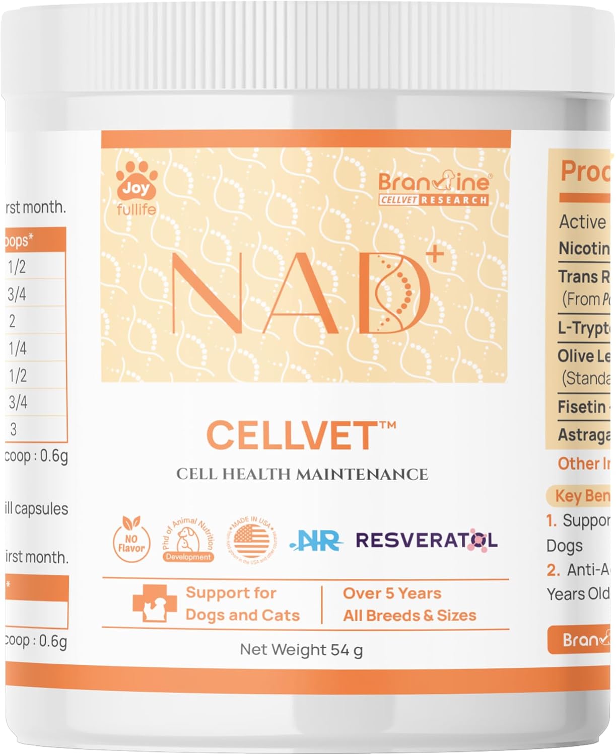 NAD+ CellVet Vitality Blend for Cats & Dogs – Cellular Resilience : Nicotinamide Riboside Chloride, Resveratrol (54g)