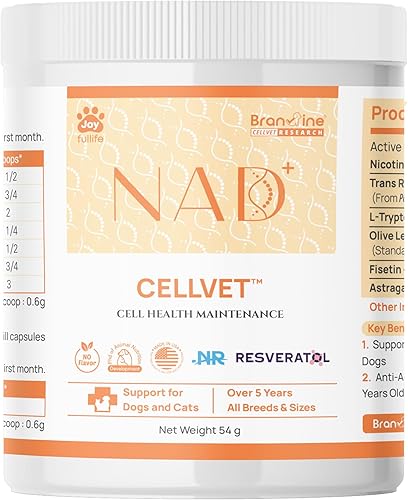 NAD+ CellVet Vitality Blend para gatos y perros - Resiliencia celular: cloruro de ribósido de nicotinamida, resveratrol (1.90 oz)