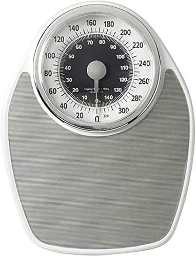 InstaTrack Báscula de baño analógica de metal con esfera grande con alfombrilla plateada, medidas precisas de peso corporal de hasta 330 libras,