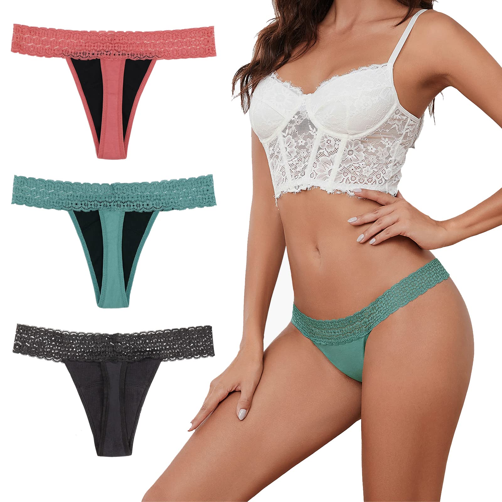 Sexy Period Underwear for Women Leakproof Thongs 4-Layer Absorbent Panties