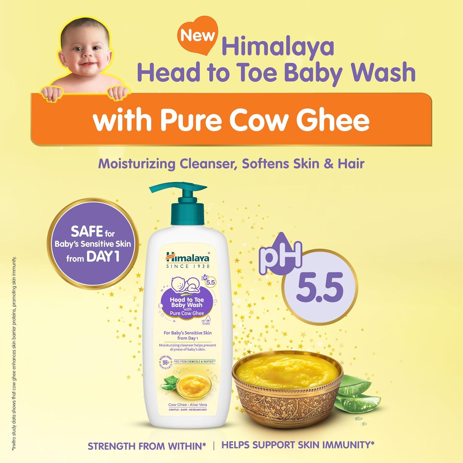 Himalaya Head to Toe Baby Wash with Pure Cow Ghee 400ml|pH5.5|Aloe vera|Soap free|Safe for newborns|For baby’s sensitive skin from day 1|No Parabens|No Phthalates|No Sulphates|Dermatologically tested|Pediatrician evaluated Himalaya Head to Toe Baby Wash with Pure Cow Ghee 400ml|pH5.5|Aloe vera|Soap free|Safe for newborns|For baby’s sensitive skin from day 1|No Parabens|No Phthalates|No Sulphates|Dermatologically tested|Pediatrician evaluated