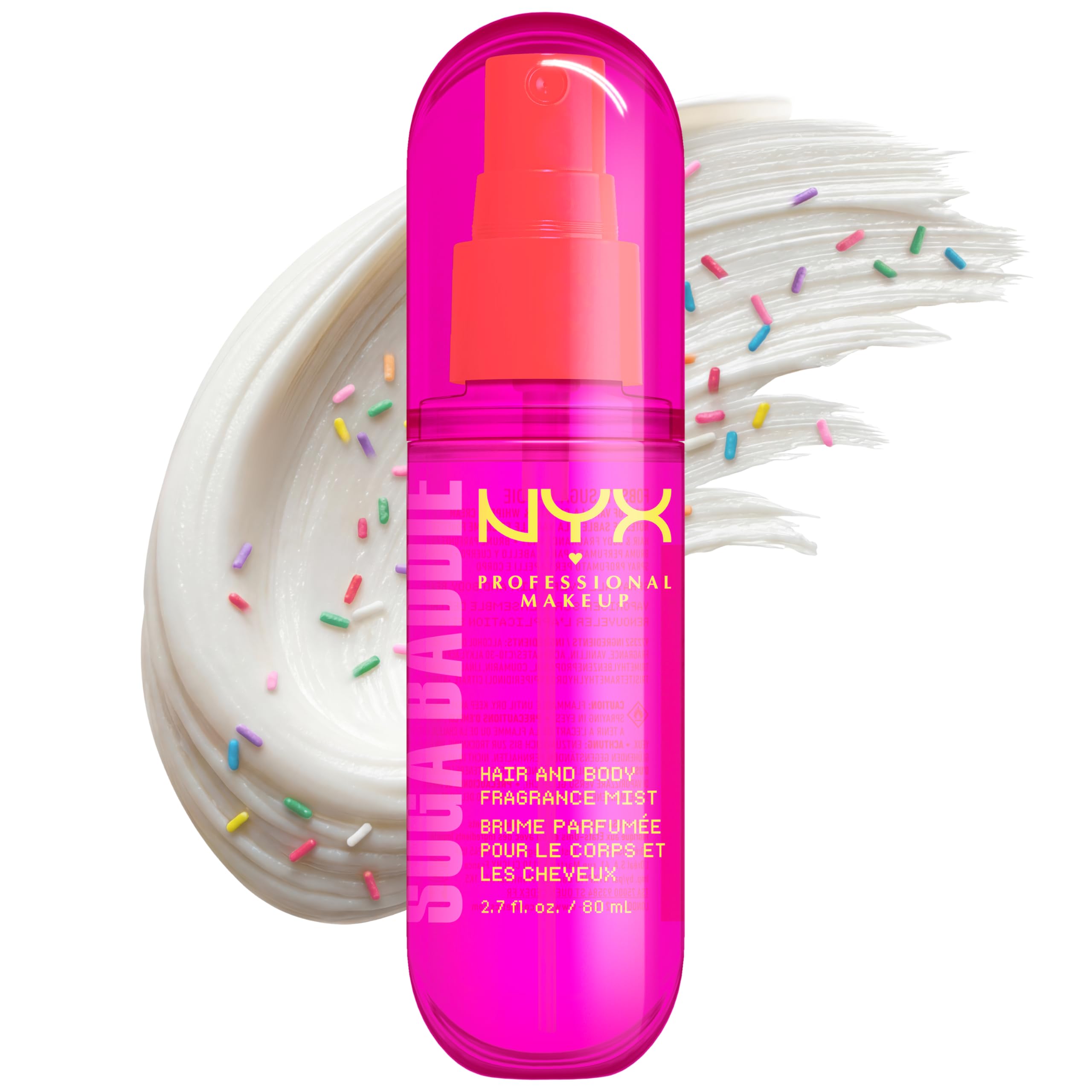 NYX Body Mist, Suga Baddie Hair & Body Fragrance Spray, Sweet Vanilla & Whipped Cream Scent, Long-Lasting Gourmand Perfume Mist, Vegan & Cruelty-Free
