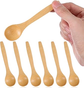 6PCS Bamboo Spoons, Mini Wooden Spoons 5.12 Inch, Multi-purpose Small Teaspoons for Condiments Spices Honey Ice Cream Coffee Kitchen & Serving Utensils