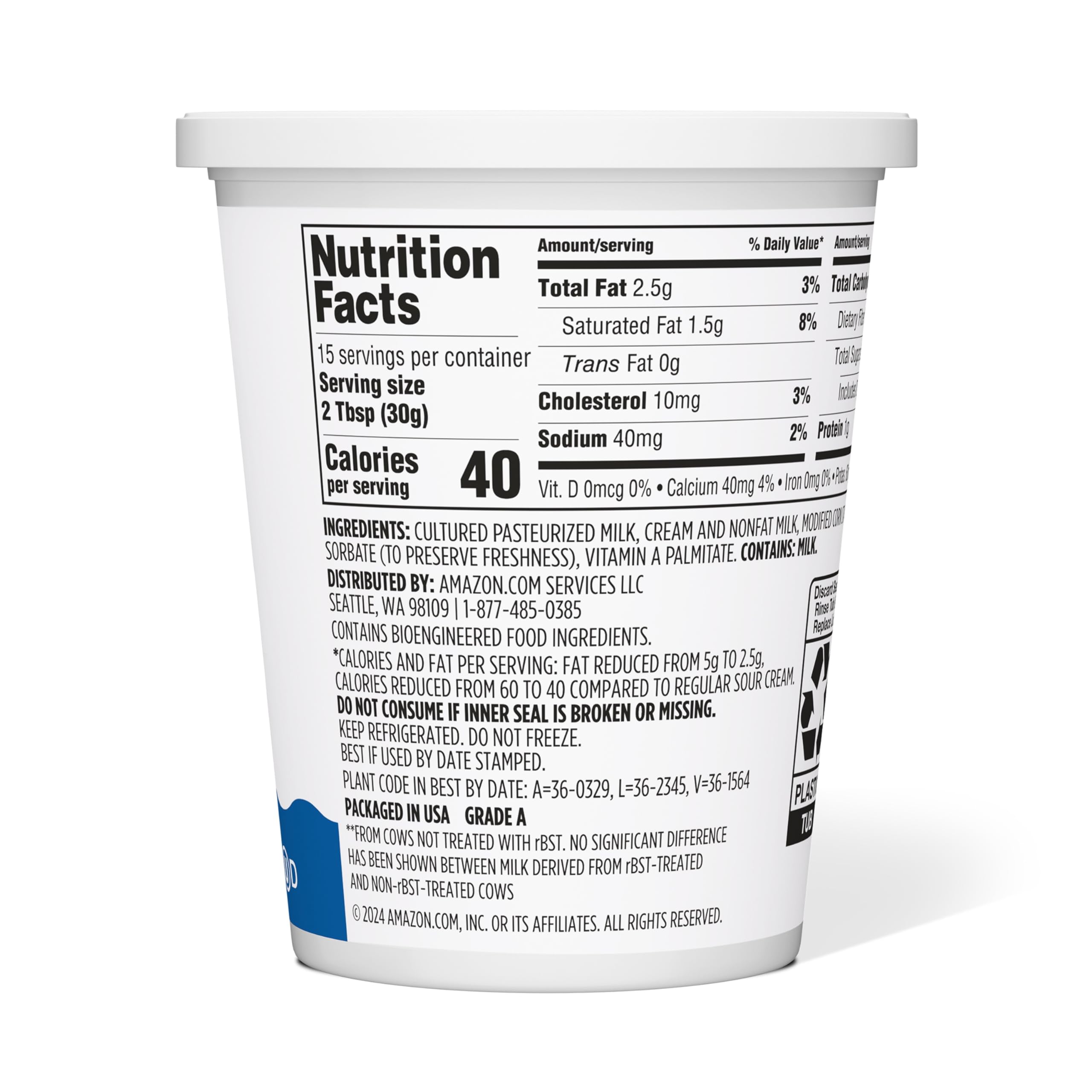 Amazon Grocery Light Sour Cream 16 Oz Previously Amazon Fresh Packaging May Vary — view 2