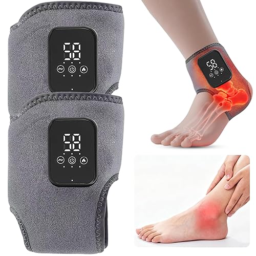 Foot Renew Ankle Massager with Vibration and Heat - Cordless Rechargeable Ankle Heating Pad for Pain Relief, Plantar Fasciitis & Achilles Tendonitis. Adjustable Wrap for Circulation Boost. (GRAY-2pcs)