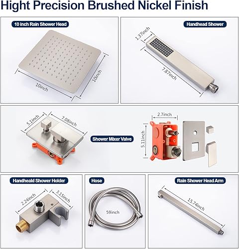 Miniatura 8 de Juego de grifo de ducha LED montado en la pared, cabezal de ducha de lluvia de 10 pulgadas con ducha de mano de alto flujo, sistema de ducha LED