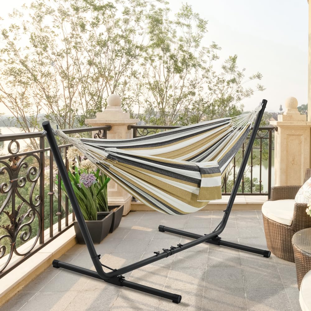 Amaca da Giardino con Supporto Regolabile e Pieghevole Amaca con Supporto da Campeggio Portatile e Amaca Autoportante 2 Posti da Giardino Balcone Interno Esterno Campeggio Viaggio