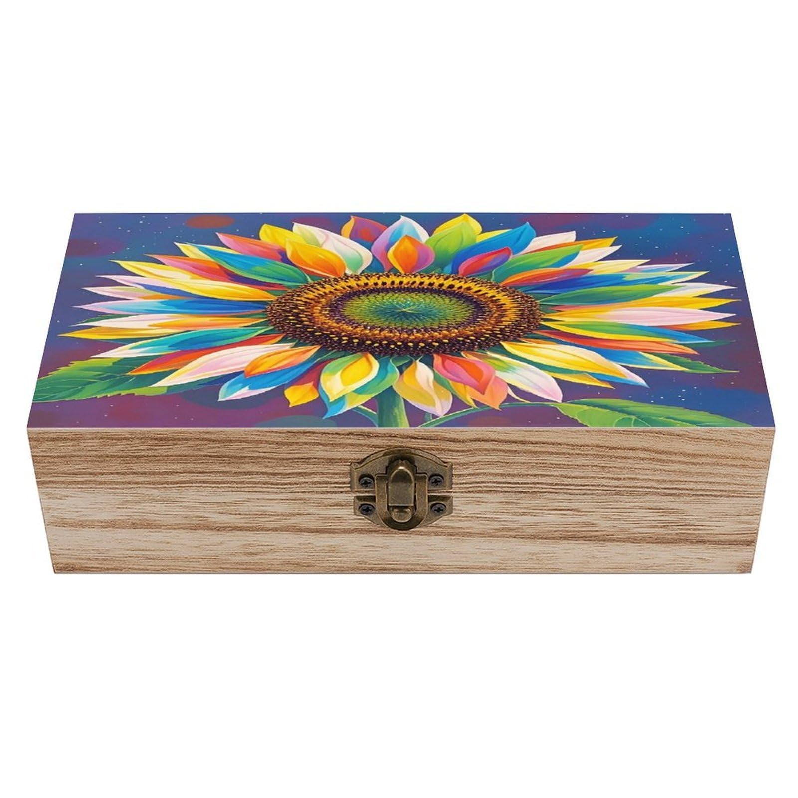 FekiLoot Color Painting Sunflower Wooden Storage Box Exquisite Wood Keepsake Box Vintage Wooden Gift Jewelry Case for Crafts And Photo Storage Boxes