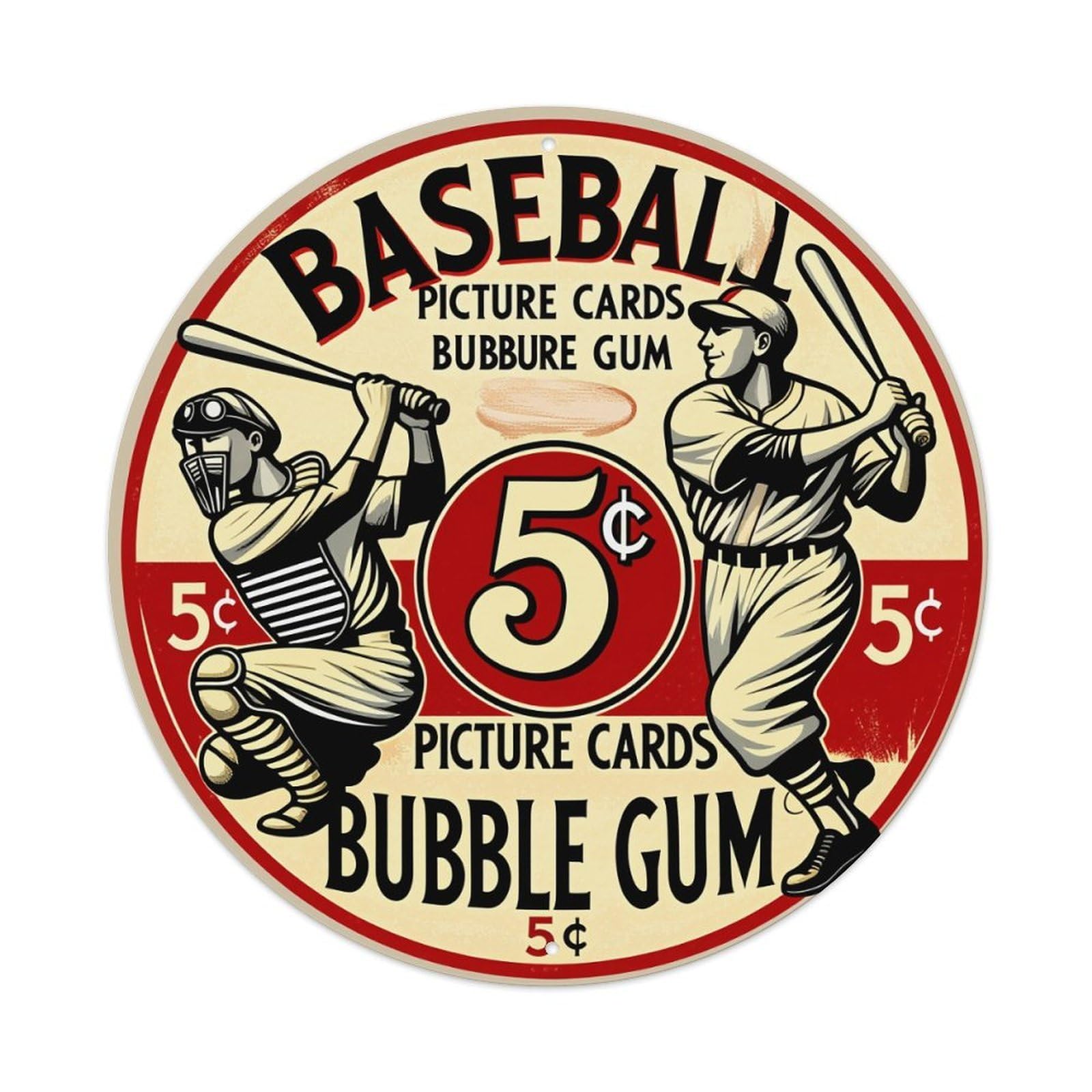 Baseball Player Catcher Batting Stance Round Tin Sign Vintage Metal Poster, Home Bar Garage Man Cave Cafe Indoor & Outdoor Wall Decoration 8x8Inches