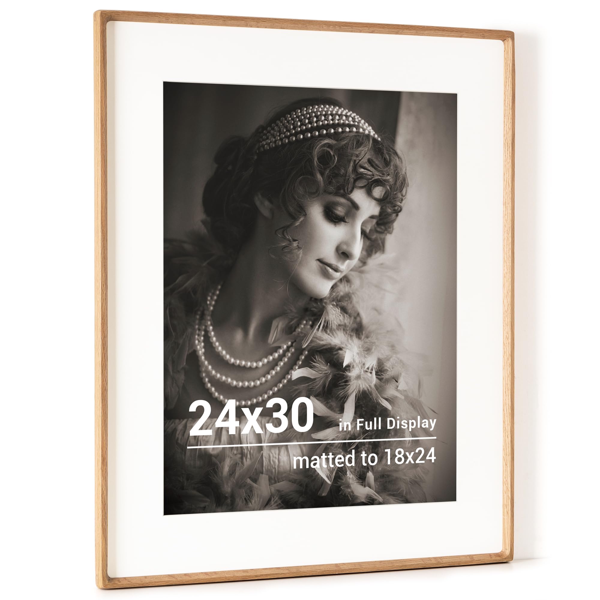 24x30 Poster Frame, Natural Oak Wood Picture Frame with HD Tempered Glass, Handcrafted Rounded Corner 24 x 30 Wooden Frames Matted to 18x24 Photos, Horizontal or Vertical Wall Display