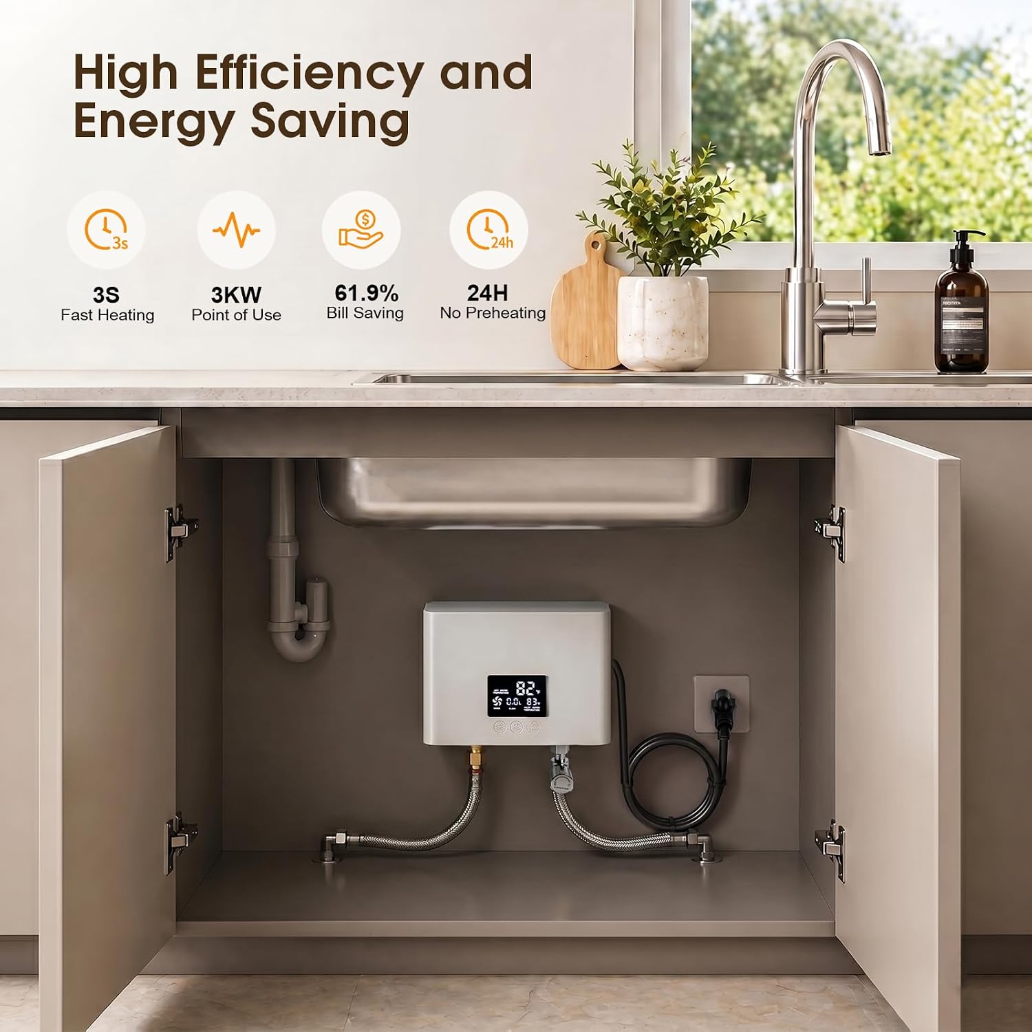 electric tankless water heater 3000w 110v, instant on-demand hot water system with digital display & remote control, bathroom/kitchen, constant temperature, whrite with plug (110v/3000w) white acrylonitrile butadiene styrene