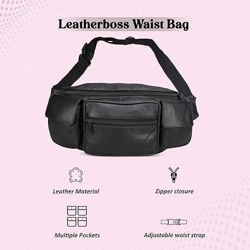 Miniatura 9 de leatherboss Jumbo Fanny Pack con bolsillos laterales valcro color negro