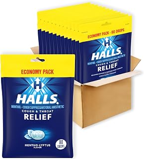 Halls Relief Mentho-Lyptus Cough Drops Bulk Pack: 12 Bags of 80 Drops (960 Total) for Cough & Sore Throat Relief