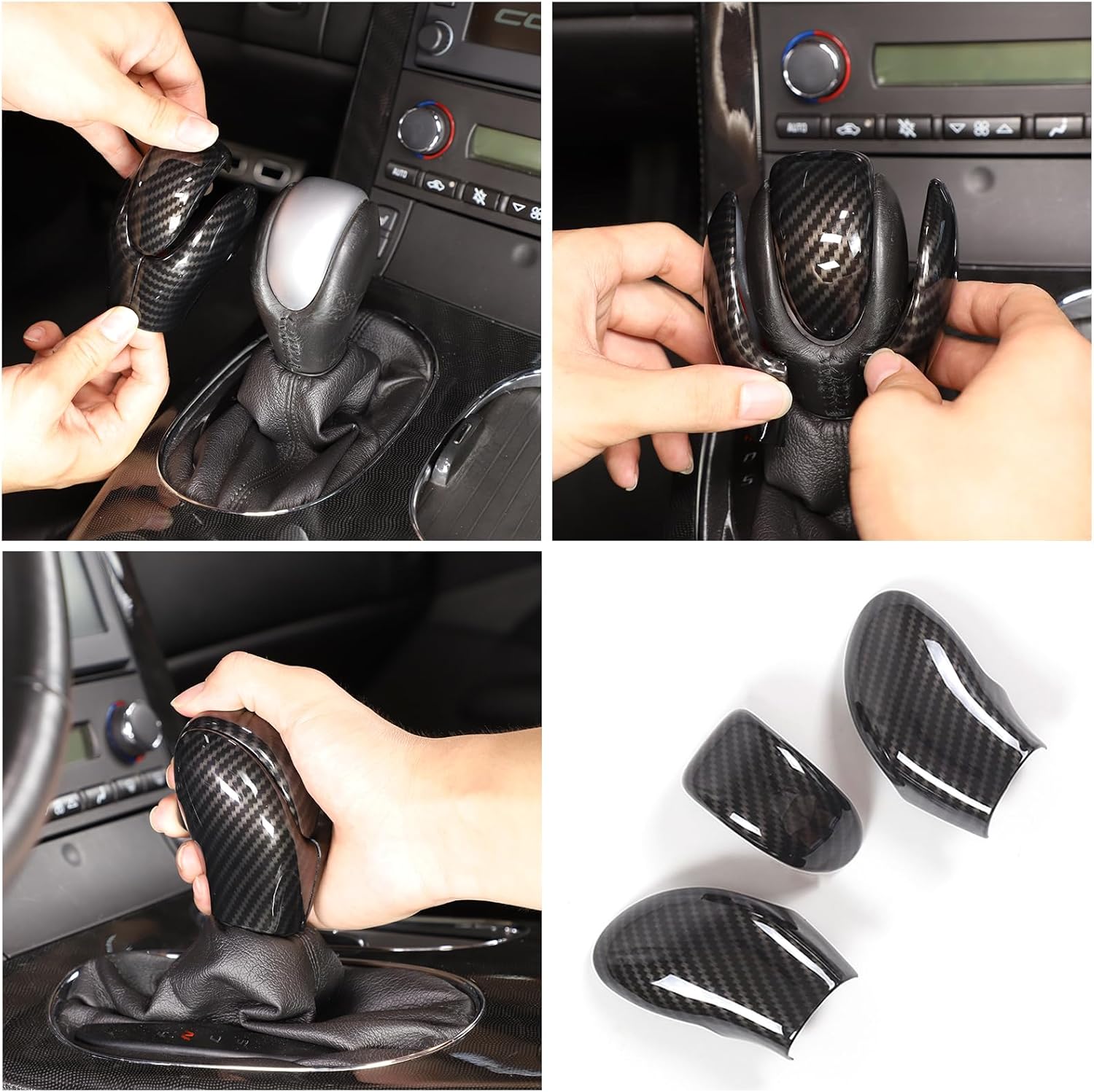 PIUGILH Gear Shift Knob Head Cover Trim Compatible with Corvette C6 2005-2013 Interior Accessories, Car Gear Handle Head Cover, 3Pcs (Carbon Fiber Pattern)