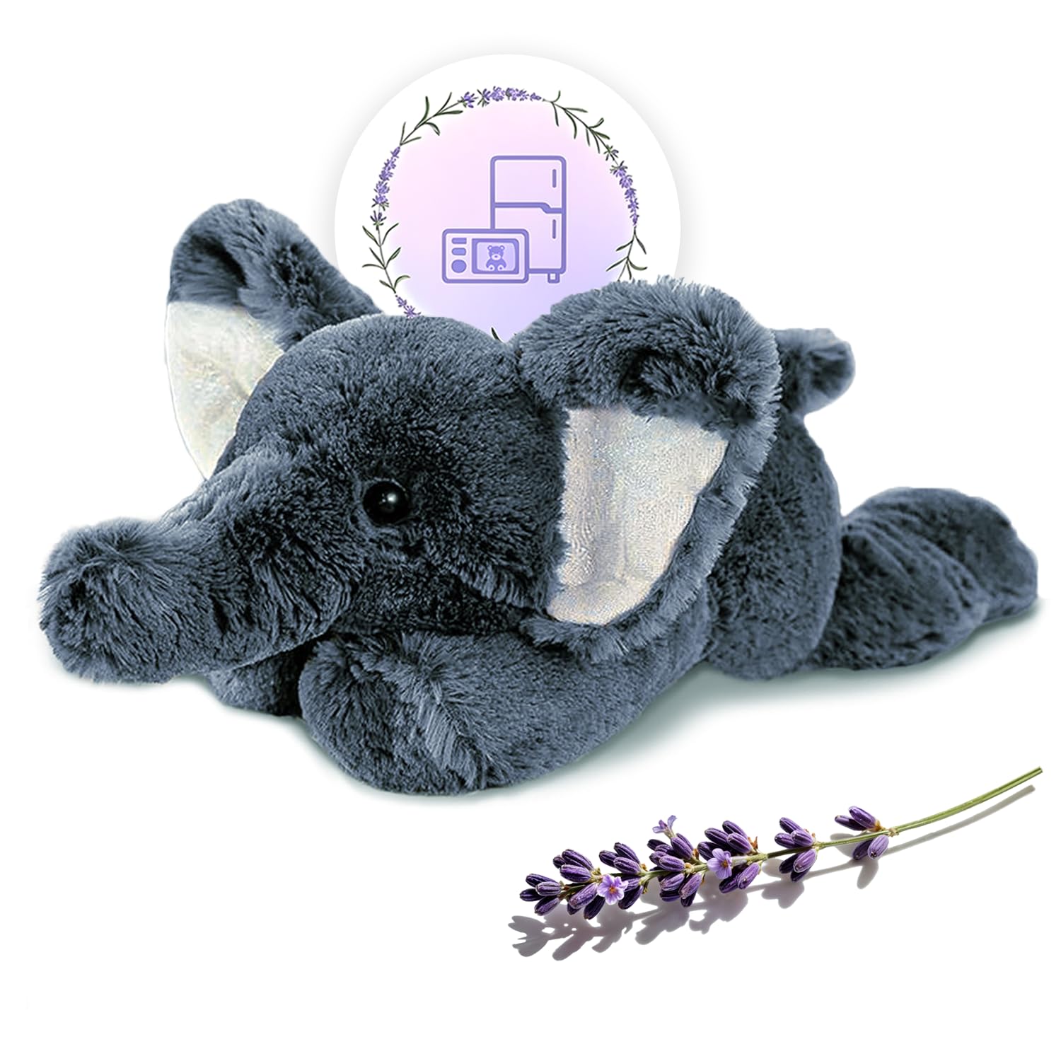 OSOCU® Microwavable Weighted Stuffed Animal - Grey Elephant Heating Pad with Lavender & Tourmaline - Soothing Heatable for Menstrual Cramps, Muscle