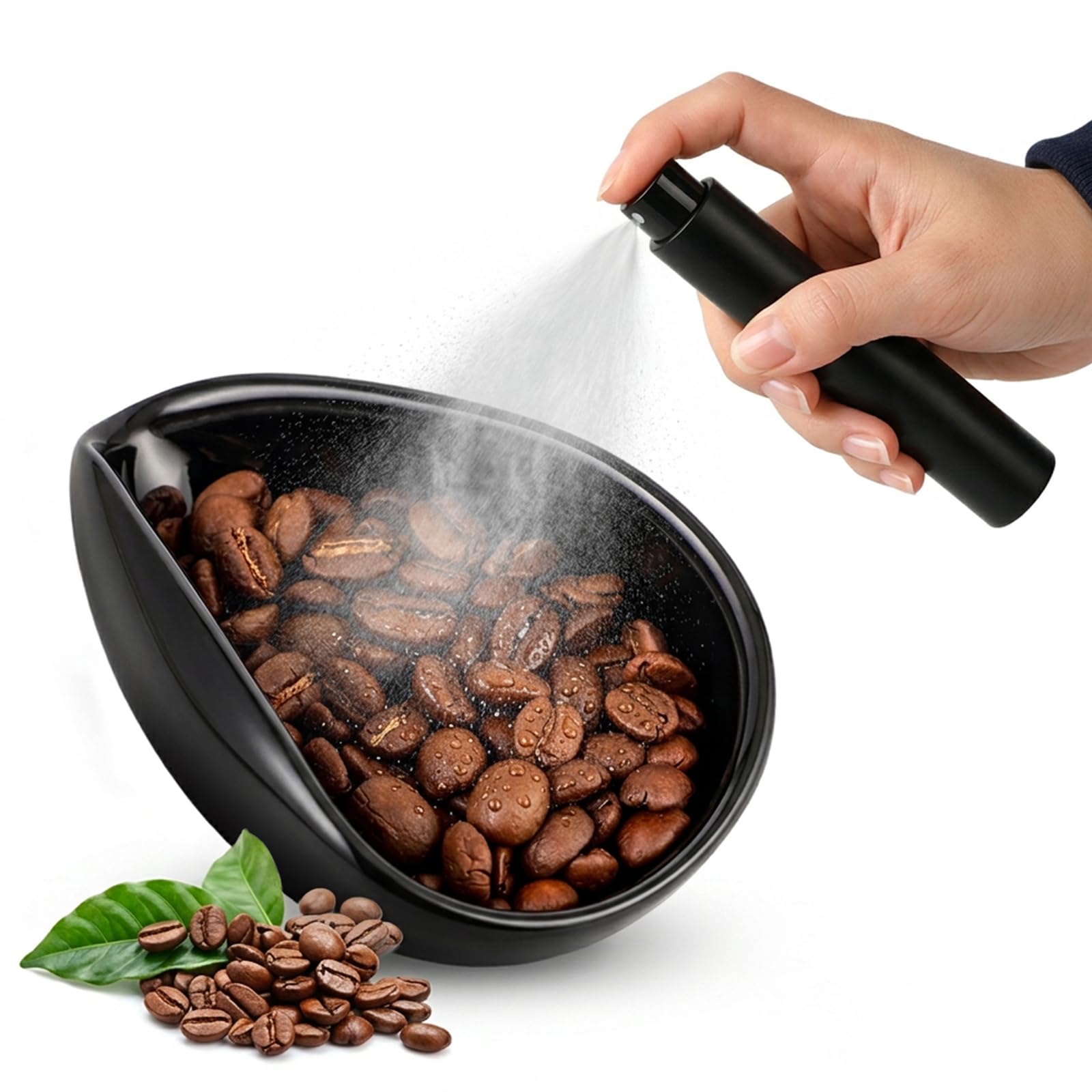 Mokarya Coffee Dosing Cup, Coffee Bean Dosing Cup and Spray Bottle Set - Ceramic Weighing Cup, Tea Leaves Sprayer for Consistent Brewing, Black