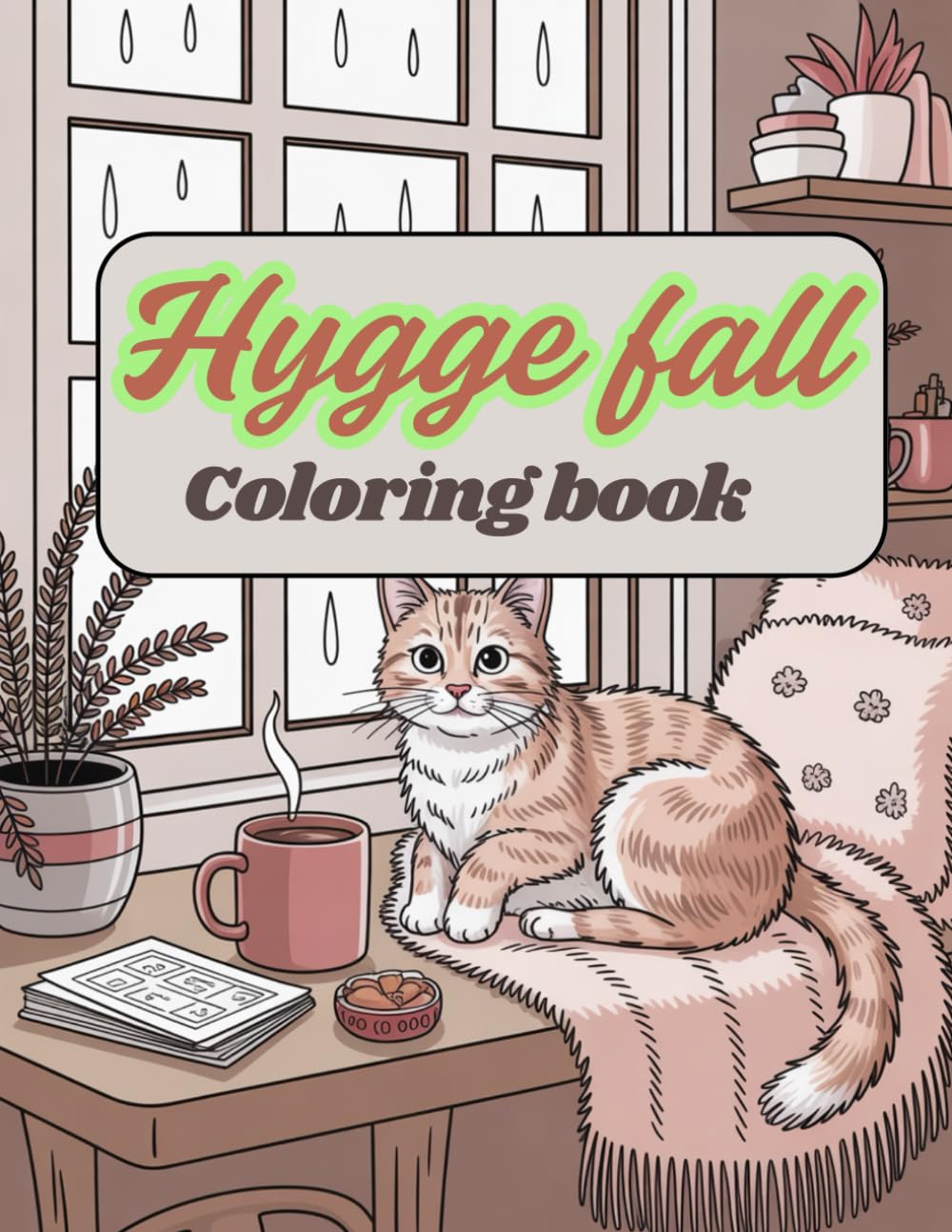 Fluffy hygge cozy fall: Coloring book for kids and adults 101 pages