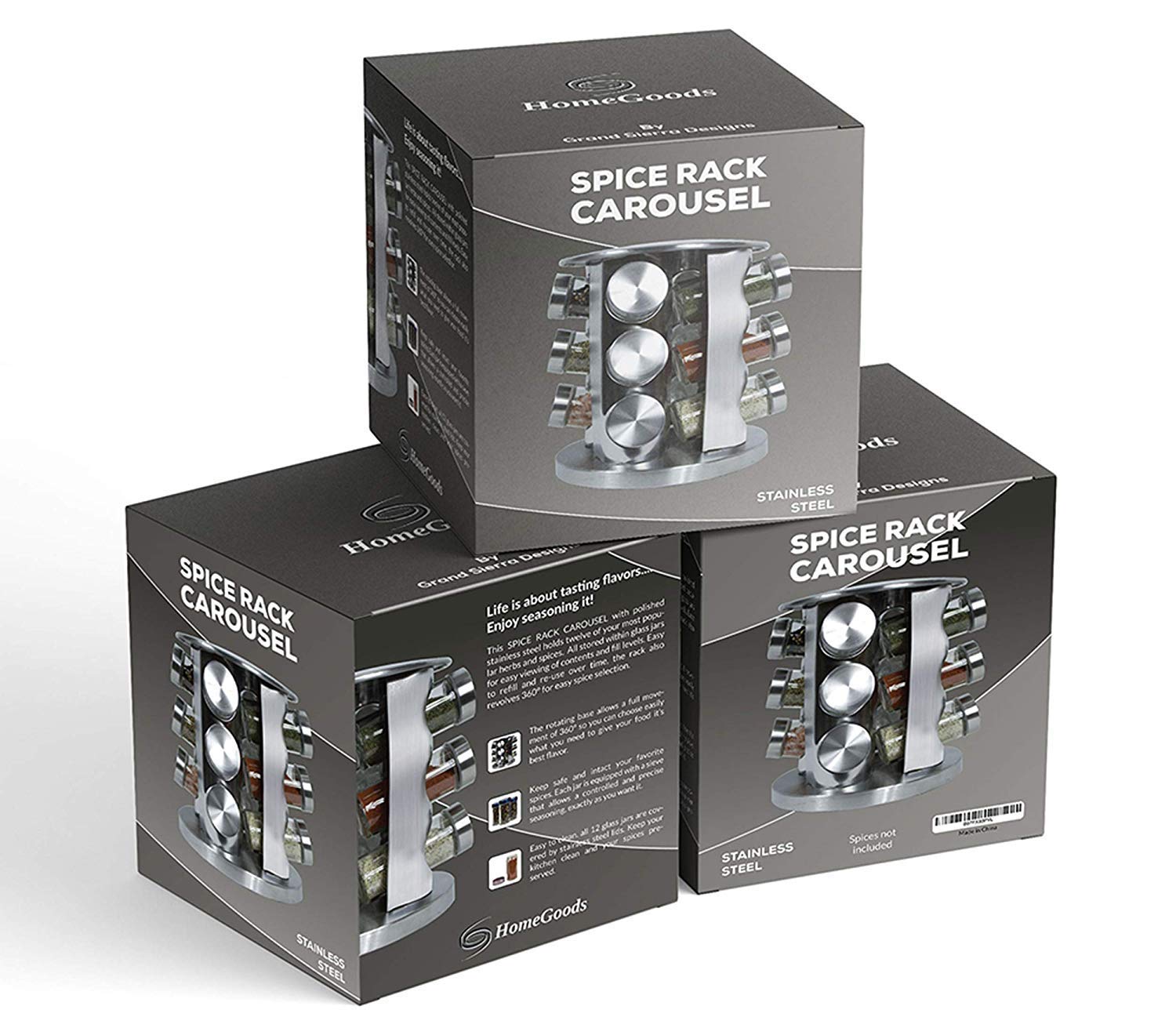 DELAVALA Étagère à épices rotative – Tour à épices en acier inoxydable avec pots à épices, étagère rotative sur pied pour assaisonnement pour cuisine (organiseur à 12 pots à épices - acier)