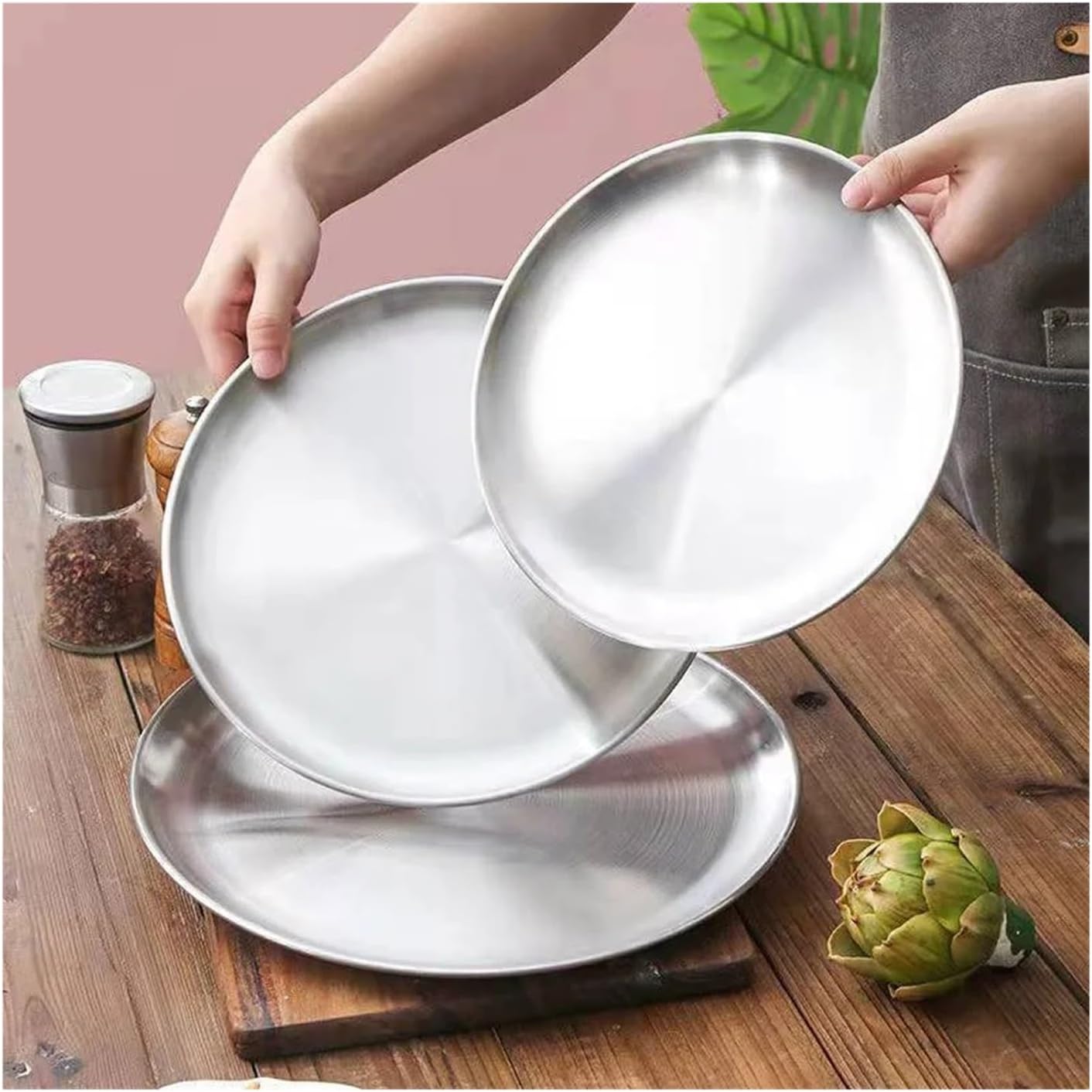 Compatible For 2Pcs Stainless Steel Round Silver Shallow Tray 14/17/20cm Camping Plate Cooker(2pc20cm)