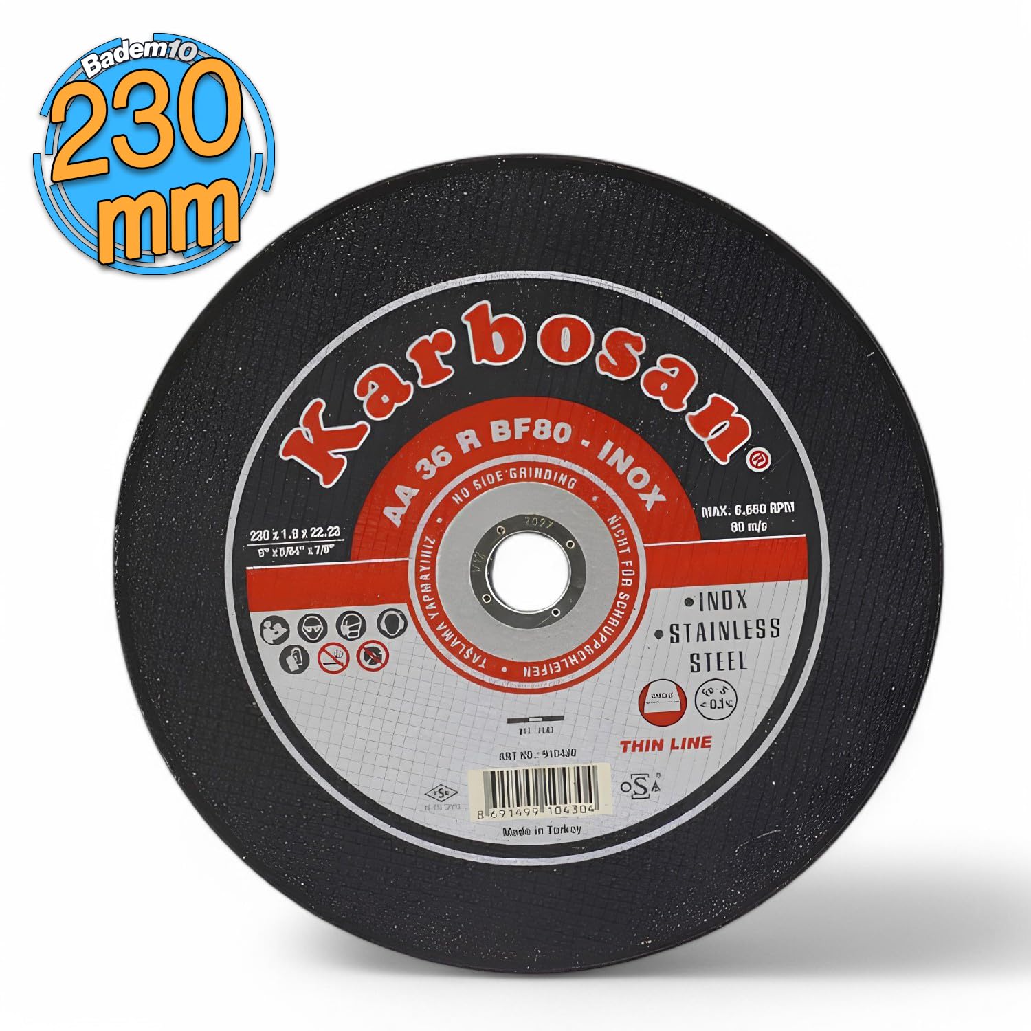 Karbosan Metal Kesici Taş Disk Taşlama Spiral Demir Kesme Diski 230x1.9x22.23 mm