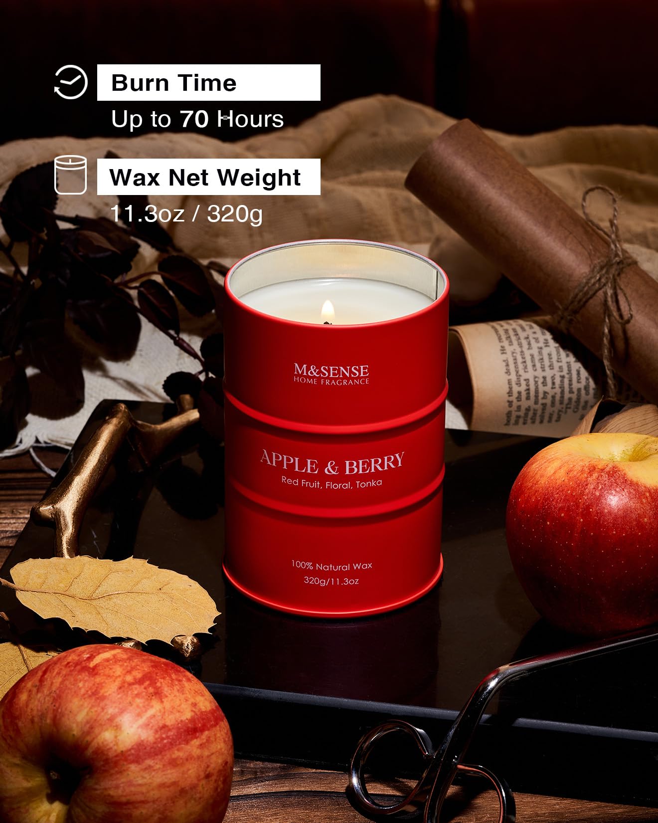 M&SENSE Orange Vanilla Scented Candle, 320g Organic Soy Wax, Up to 70 Hours Burn Time, Non Toxic Warm Home Fragrance Candle - Image 4