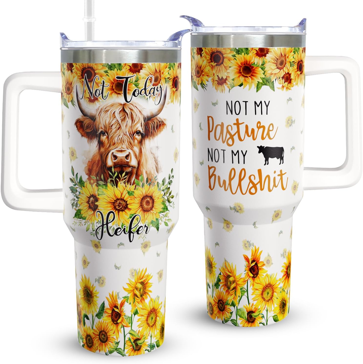 Heqianco Highland Cow Gifts for Women 40 oz Tumbler With Handle -Just A Girl Who Love Highland Cows Gifts - Coffee Cups Travel Mug Stainless Steel Tumbler With Lid And Straw