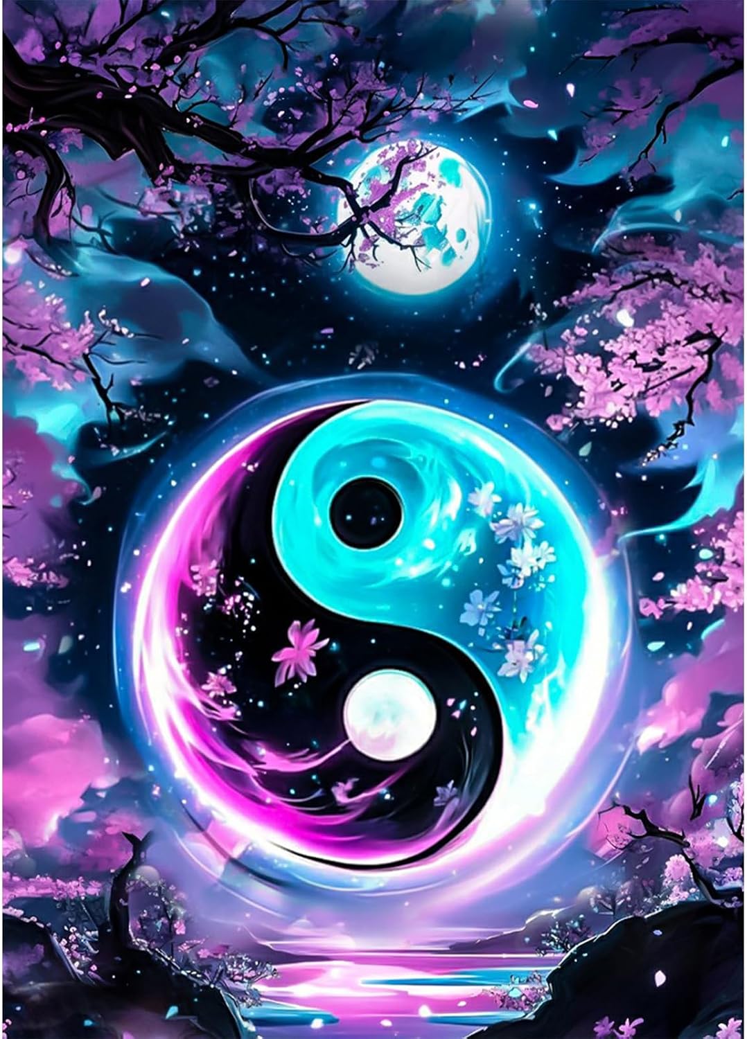 Lxmsja Yin Yang Diamond Art Kits for Adults, Moon DIY Full Drill Diamond Painting Kits for Beginners, 5D Gem Art Crafts for Adults, Home Wall Decor 12x16 inch