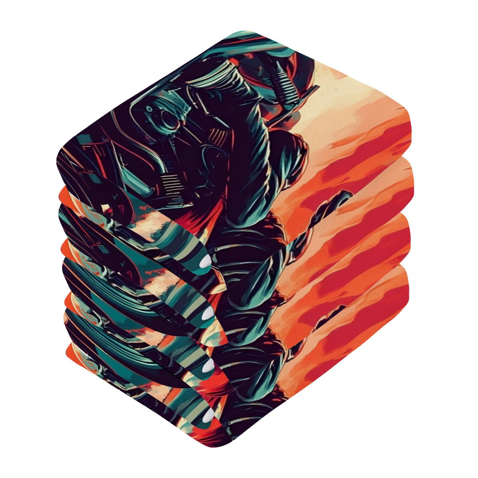 YANENDIE Retro Skeleton Motorcycle Washcloths Towels, Highly Absorbent and Soft Cotton Face Cloths, 4 Pack Quick Dry Wash Cloths - 12 X 12 Inches